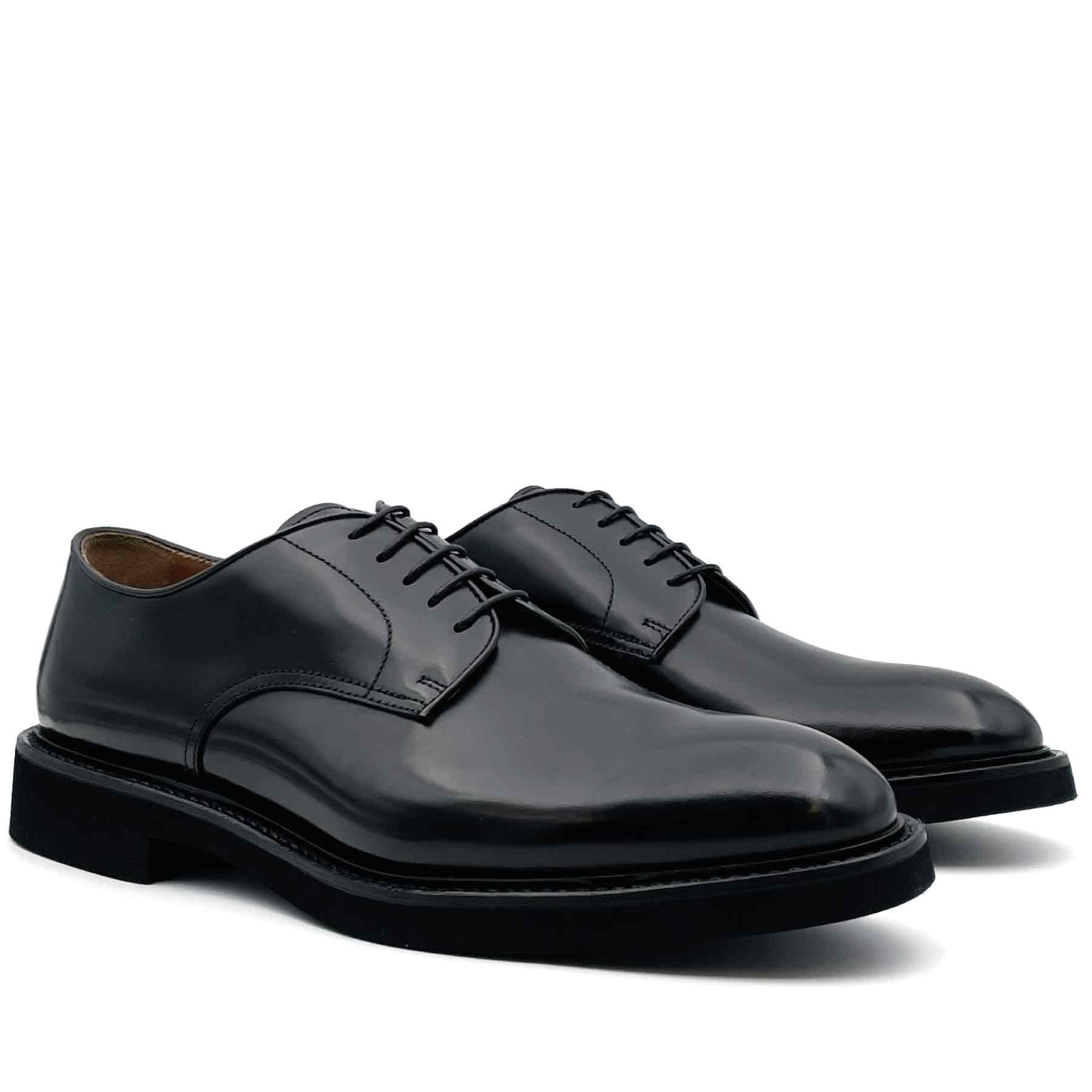 DERBY BLACK LEATHER LACE-UPS