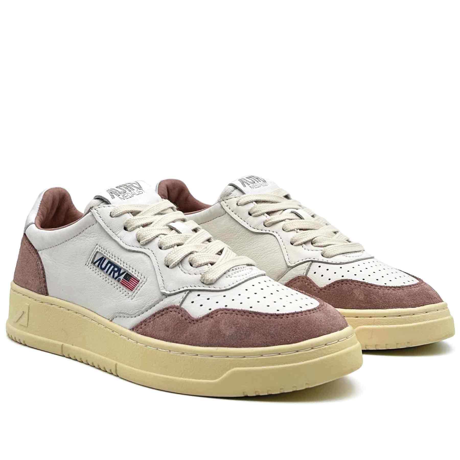 Medalist Low Women White Goat Leather Nude Suede