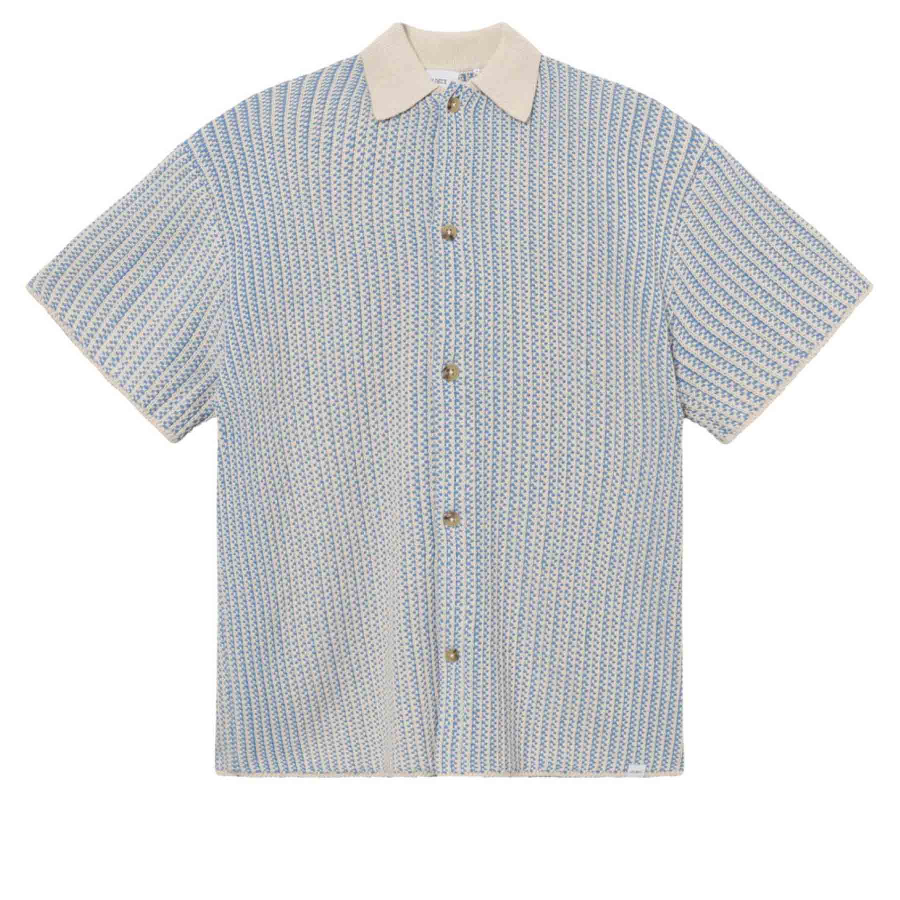 Easton Knitted SS Shirt Washed Denim Blue / Ivory