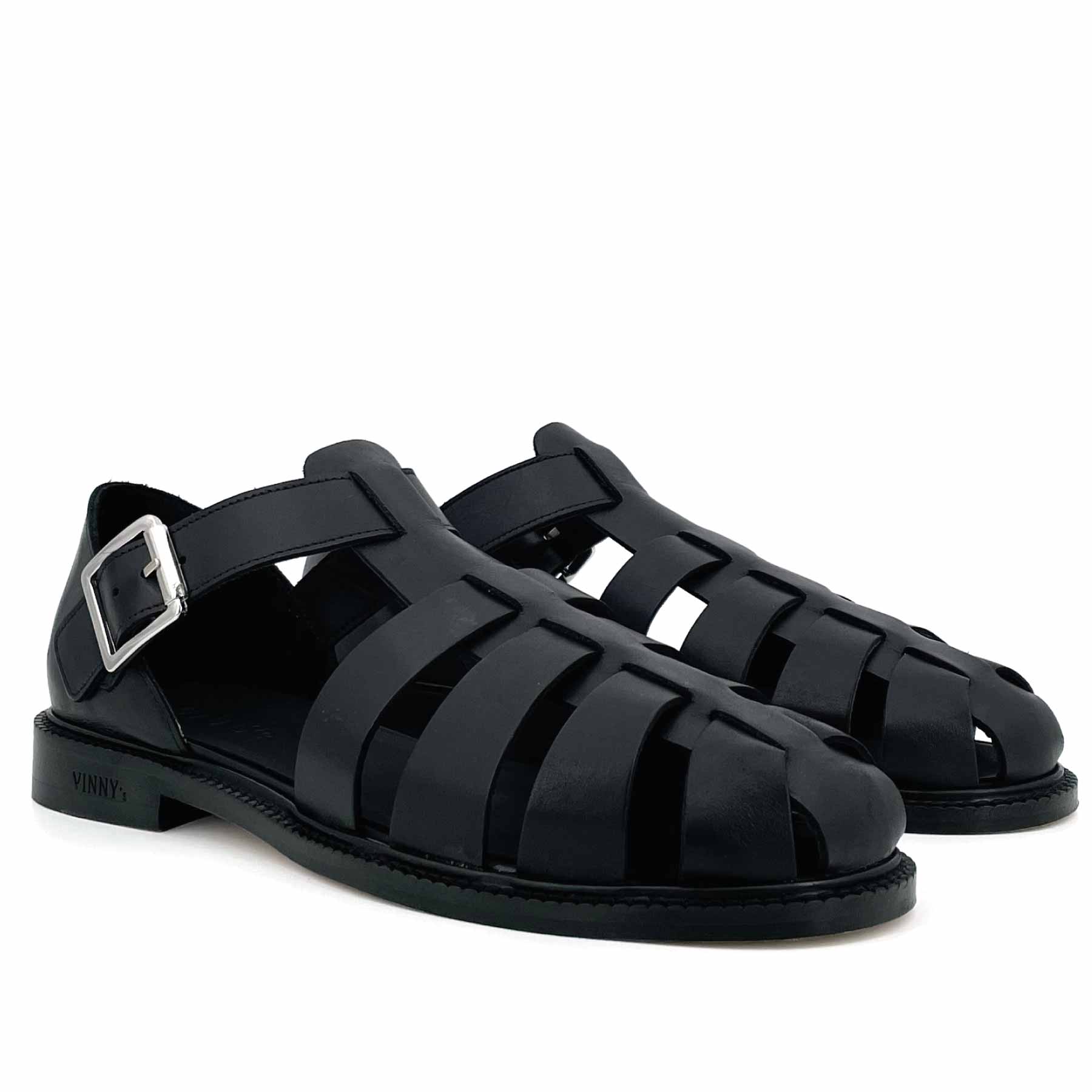 Fisherman Sandal Crust Leather Black